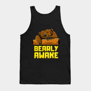 Bearly Awake Sleeping Bear Funny Barely Sleepy Pun Tank Top